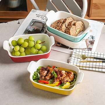 Sweejar Casserole Dishes for Oven, Ceramic Bakeware Set of 4, Rectangular Baking Dish with Handles, ...