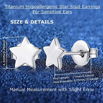 VGACETI Premium Titanium Stud Earrings - Hypoallergenic Star Design