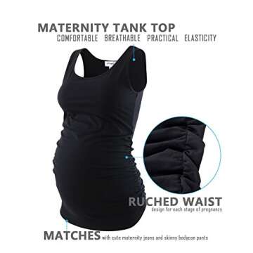 Maternity Tops: Shirts, Tanks, Workout & Nursing Tops (Black+White, S)