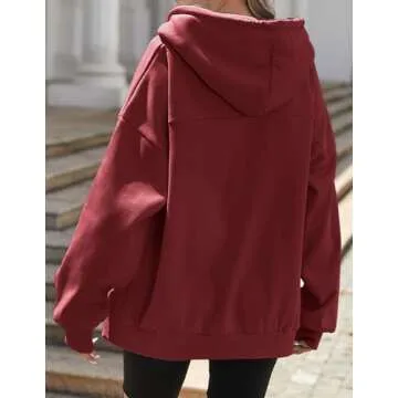 Zeagoo Red Oversize Sweatshirts For Women Lightweight Fleece Hoodies Plain Long Sleeve Fuzzy Fall Jackets