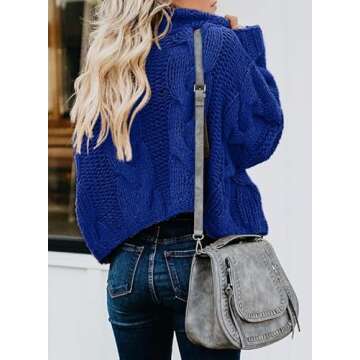 Dokotoo Women Winter Autumn Turtleneck Cowl Neck High Neck Turtleneck Cowl Neck Long Sleeve Cable Kn...