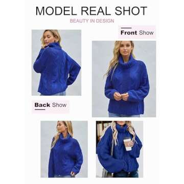 Dokotoo Women Winter Autumn Turtleneck Cowl Neck High Neck Turtleneck Cowl Neck Long Sleeve Cable Knit Chunky Sweaters Pullover Outerwear Clothes Blue XS