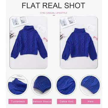 Dokotoo Women Winter Autumn Turtleneck Cowl Neck High Neck Turtleneck Cowl Neck Long Sleeve Cable Knit Chunky Sweaters Pullover Outerwear Clothes Blue XS