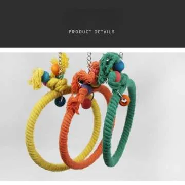 Barn Eleven Bird Swing, Cage Hanging Toys Cotton Rope Swing Bite Resistance Perches Toy Parrot Toy Boredom Breaker for Budgie, Cockatiels, Conures, Finches, Small Parakeets (Small,Blue)