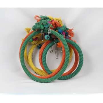 Barn Eleven Bird Swing, Cage Hanging Toys Cotton Rope Swing Bite Resistance Perches Toy Parrot Toy Boredom Breaker for Budgie, Cockatiels, Conures, Finches, Small Parakeets (Small,Blue)