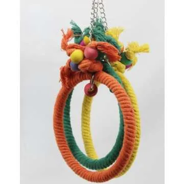 Barn Eleven Bird Swing, Cage Hanging Toys Cotton Rope Swing Bite Resistance Perches Toy Parrot Toy Boredom Breaker for Budgie, Cockatiels, Conures, Finches, Small Parakeets (Small,Blue)