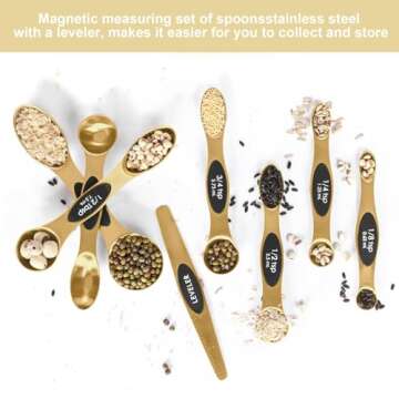 Magnetic Measuring Spoons Set Stainless Steel with Leveler, Stackable Metal Tablespoon Measure Spoon for Baking, Measuring Cups and Spoon Set Kitchen Gadgets Apartment Essentials Fits