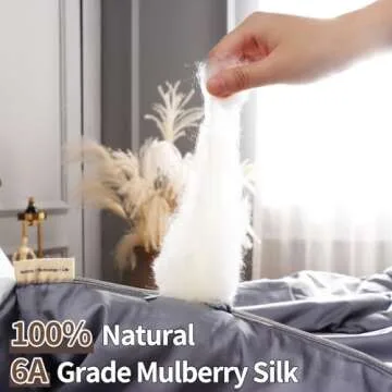 YOUR MOON Pure Mulberry Silk Comforter King Size for All Season,100% Natural Long Strand Silk Fill D...