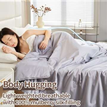 YOUR MOON Pure Mulberry Silk Comforter King Size for All Season,100% Natural Long Strand Silk Fill Duvet, Luxury Mulberry Silk Bedding, Noiseless Cotton Shell (Bluish Grey)