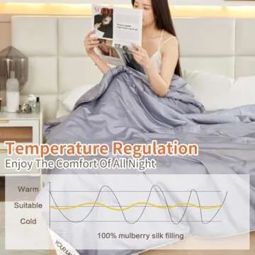 YOUR MOON Pure Mulberry Silk Comforter King Size for All Season,100% Natural Long Strand Silk Fill Duvet, Luxury Mulberry Silk Bedding, Noiseless Cotton Shell (Bluish Grey)