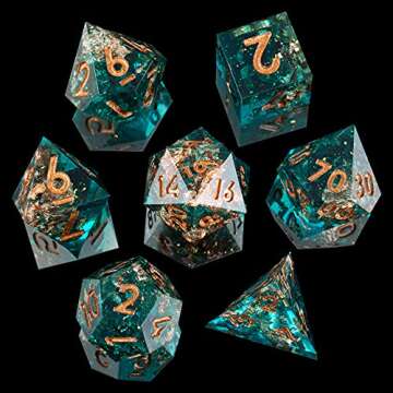MINI PLANET DND Dice Set with Sharp Edges and Galaxy Inclusions for Tabletop Role Playing Game Dungeons and Dragons Polyhedral Dice Set Handcrafted DND Dice for Collection Forgotten Oasis