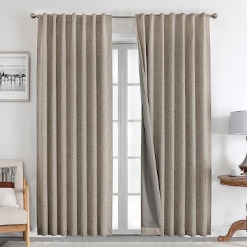 Joydeco 100% Blackout Natural Linen Curtains 84 inch