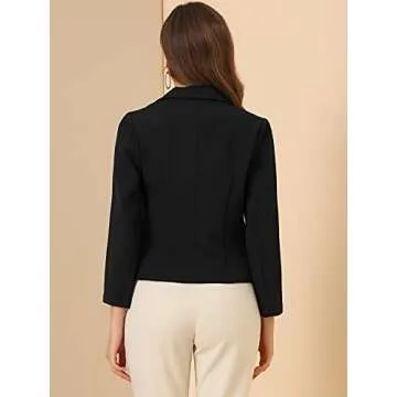 Allegra K Women's Open Front Office Work Business Casual Lightweight Summer Crop Suit Blazer X-Small Black-Solid