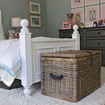 The Basket Lady Deep Wicker Storage Trunk, Large, 24 in L x 17 in W x 17.5 in H, Serene Grey