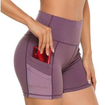 High Waisted Yoga Shorts for Women Running Workout Shorts with Pockets Purple/Medium