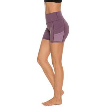 High Waisted Yoga Shorts for Women Running Workout Shorts with Pockets Purple/Medium