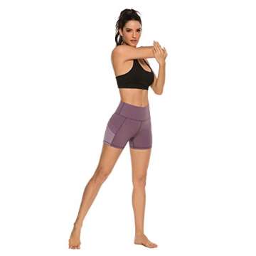 High Waisted Yoga Shorts for Women Running Workout Shorts with Pockets Purple/Medium