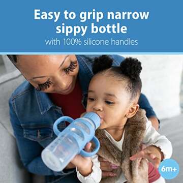 Dr. Brown's Milestones Narrow Sippy Bottle with 100% Silicone Handles,Easy-Grip Bottle with Soft Sip...