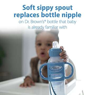 Dr. Brown's Milestones Narrow Sippy Bottle with 100% Silicone Handles,Easy-Grip Bottle with Soft Sippy Spout,8oz/250mL,BPA Free,Light-Blue,6m+
