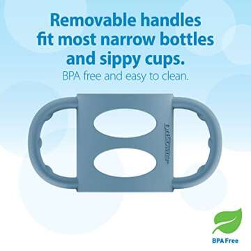 Dr. Brown's Milestones Narrow Sippy Bottle with 100% Silicone Handles,Easy-Grip Bottle with Soft Sippy Spout,8oz/250mL,BPA Free,Light-Blue,6m+