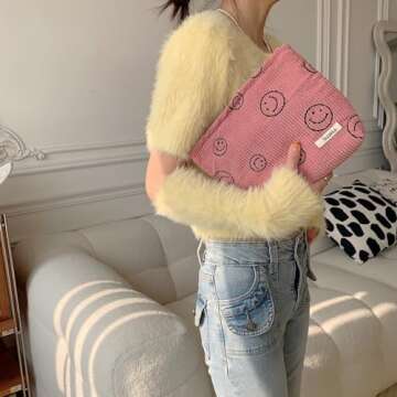 Stylish Corduroy Cosmetic Bag for Women - Makeup Organizer