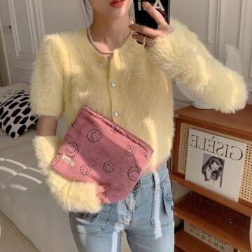 Stylish Corduroy Cosmetic Bag for Women - Makeup Organizer