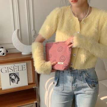 Stylish Corduroy Cosmetic Bag for Women - Makeup Organizer