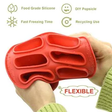 Popsicles Molds,Bongpuda 6 Pieces Silicone Popsicle Molds,Easy-Release Bpa-Free,Ice Pop Mold Ice Cream Molds Popsicle Molds For Kids,With 50 Pcs Popsicle Sticks+Cleaning Brush(Red)