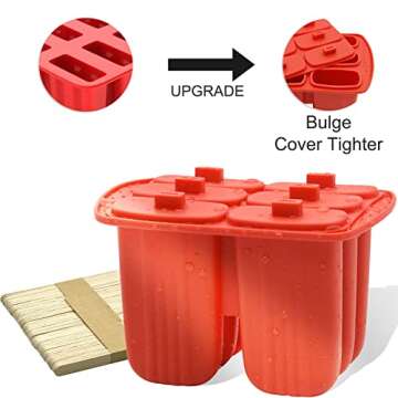 Popsicles Molds,Bongpuda 6 Pieces Silicone Popsicle Molds,Easy-Release Bpa-Free,Ice Pop Mold Ice Cream Molds Popsicle Molds For Kids,With 50 Pcs Popsicle Sticks+Cleaning Brush(Red)