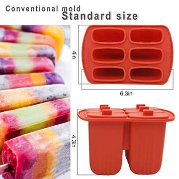 Popsicles Molds,Bongpuda 6 Pieces Silicone Popsicle Molds,Easy-Release Bpa-Free,Ice Pop Mold Ice Cream Molds Popsicle Molds For Kids,With 50 Pcs Popsicle Sticks+Cleaning Brush(Red)