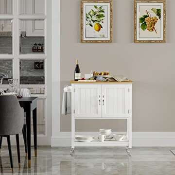 Spirich Kitchen Island on Wheels, Rolling Kitchen Cart with Storage Cabinet, Small Kitchen Island with Drop Leaf and Towel Rack for Dining Room, White