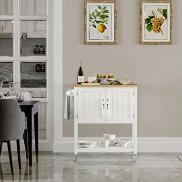 Spirich Kitchen Island on Wheels, Rolling Kitchen Cart with Storage Cabinet, Small Kitchen Island with Drop Leaf and Towel Rack for Dining Room, White