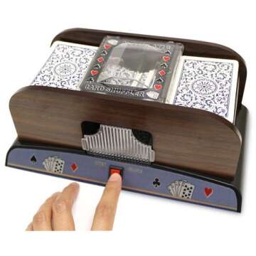 2 Deck Automatic Deck Shuffler - Deluxe Electric Wooden Playing Card Machine - Classic Casino Dealer...