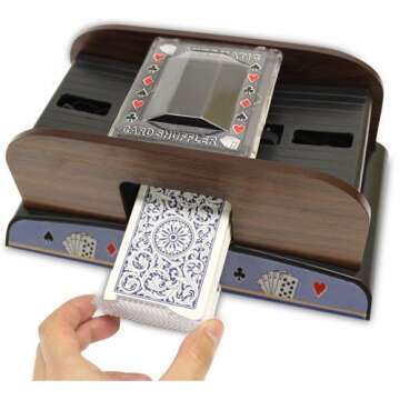 2 Deck Automatic Deck Shuffler - Deluxe Electric Wooden Playing Card Machine - Classic Casino Dealer Equipment & Tabletop Gaming Accessories - Bicycle, Magic The Gathering, Yugioh TCG