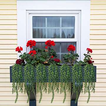 FUNARTY 2pcs Fake Plants Indoor Artificial String of Pearls Plant in Black Pots, Realistic Green Fake Hanging Plants for Shelf Decor Desk Home Garden Decorations