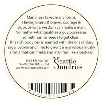 Seattle Sundries Manly Man Soap Bar, Gift for Dad - 1 (4oz) Handmade Natural Mens Bar Soap, Classic ...