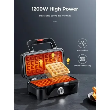 AMEGAT 3 in 1 Sandwich Maker, Waffle Maker with Removables Plates, Panini Press Waffle Iron Set with 5-gear Temperature Control, Non-stick Coating Cool Touch Handle Anti-skid Feet for Breakfast, 1200W