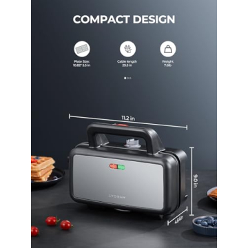 AMEGAT 3 in 1 Sandwich Maker, Waffle Maker with Removables Plates, Panini Press Waffle Iron Set with 5-gear Temperature Control, Non-stick Coating Cool Touch Handle Anti-skid Feet for Breakfast, 1200W