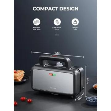 AMEGAT 3 in 1 Sandwich Maker, Waffle Maker with Removables Plates, Panini Press Waffle Iron Set with 5-gear Temperature Control, Non-stick Coating Cool Touch Handle Anti-skid Feet for Breakfast, 1200W