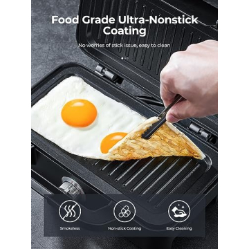 AMEGAT 3 in 1 Sandwich Maker, Waffle Maker with Removables Plates, Panini Press Waffle Iron Set with 5-gear Temperature Control, Non-stick Coating Cool Touch Handle Anti-skid Feet for Breakfast, 1200W