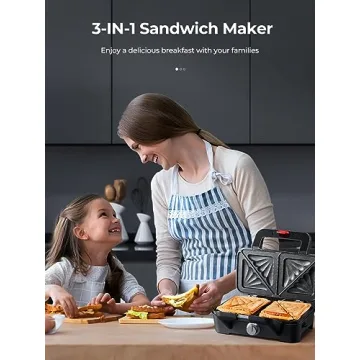 AMEGAT 3 in 1 Sandwich Maker, Waffle Maker with Removables Plates, Panini Press Waffle Iron Set with 5-gear Temperature Control, Non-stick Coating Cool Touch Handle Anti-skid Feet for Breakfast, 1200W