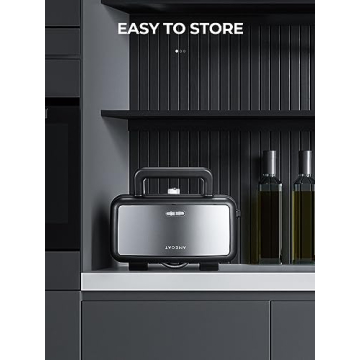 AMEGAT 3 in 1 Sandwich Maker, Waffle Maker with Removables Plates, Panini Press Waffle Iron Set with 5-gear Temperature Control, Non-stick Coating Cool Touch Handle Anti-skid Feet for Breakfast, 1200W