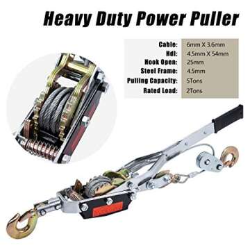 TBVECHI 5 Ton (10,000 LBS) Pulling Capacity Heavy Duty Power Puller Come Along Winch with 3 Hooks 2 Gears, Automotive Hoist Winch Puller, Recovery Gear, Hoist Winch Cable Stretcher Lift