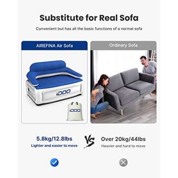 iDOO Inflatable Couch, Blow Up Sofa 3 Seater with Built-in Pump, Camping Inflatable Chair, Portable Air Couch with Backrest, Blow Up Lounger, 3-Min Fast Inflation Deflation, Easy to Storage