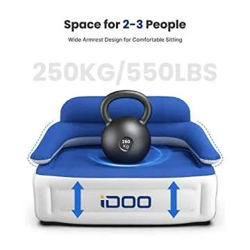 iDOO Inflatable Couch, Blow Up Sofa 3 Seater with Built-in Pump, Camping Inflatable Chair, Portable Air Couch with Backrest, Blow Up Lounger, 3-Min Fast Inflation Deflation, Easy to Storage