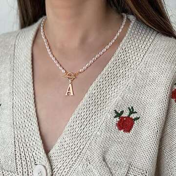 IEFWELL Dainty Initial Pearl Necklace for Women