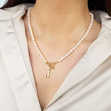 IEFWELL Dainty Initial Pearl Necklace for Women