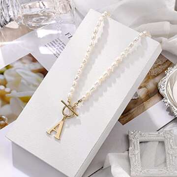 IEFWELL Dainty Initial Pearl Necklace for Women