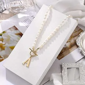 IEFWELL Dainty Initial Pearl Necklace for Women
