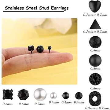 BBTO 24 Pairs Stud Earrings Crystal Pearl Earring Set Ear Stud Jewelry for Women Men(Black)